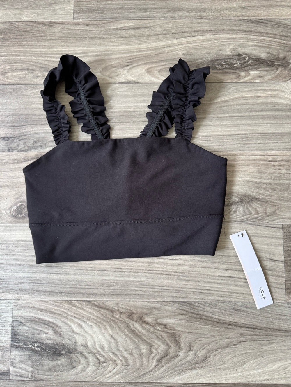 NWT Aqua AQUA Women's Knit Ruffle Bra in Black Size Small